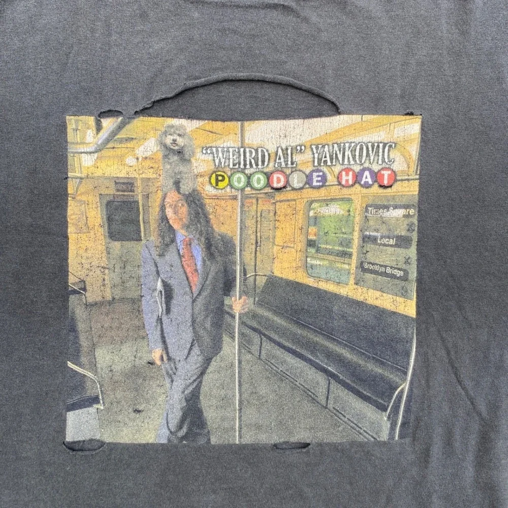 Weird Al Yankovic Poodle Hat‎ Tour 2004 Graphic T-Shirt Distressed XL Thrashed